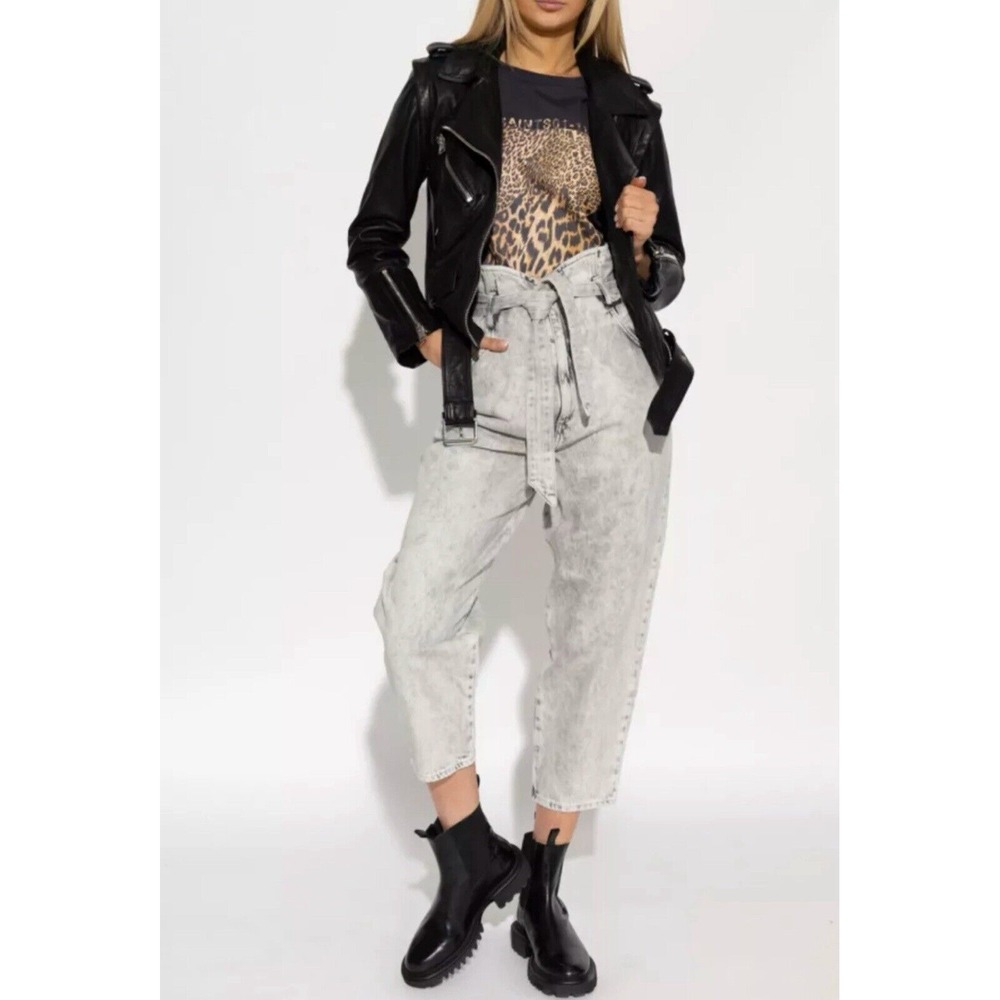 High-Waist Paperbag Cropped Pants - Light Grey